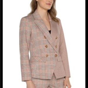 Liverpool Los Angeles Hadley Half & Half Double Breasted Plaid Blazer